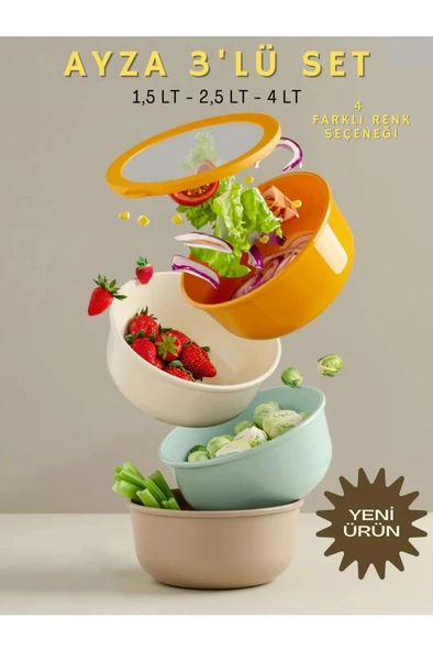 Kapris Ayza 3 Lü Yuvarlak Saklama Kabı Seti Yeşi 593 - 6