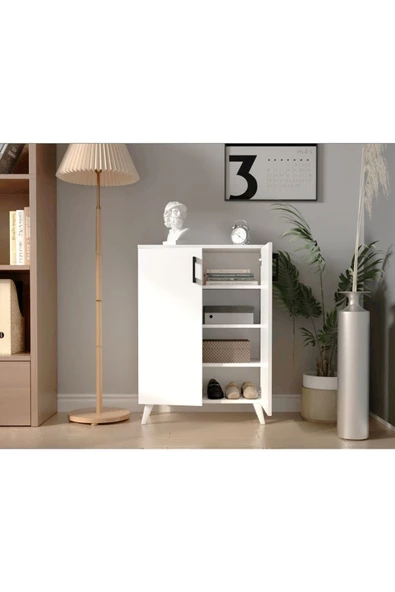 Mirobi 4 Raflı 2 Kapaklı Ayakkabılık Çok Amaçlı Dolap Banyo Dolabı Mutfak Dolabı Beyaz - 3