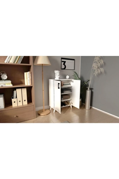 Mirobi 4 Raflı 2 Kapaklı Ayakkabılık Çok Amaçlı Dolap Banyo Dolabı Mutfak Dolabı Beyaz - 4