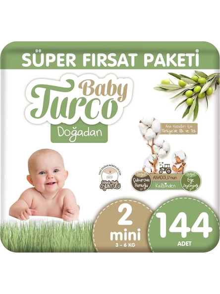 Baby Turco Doğadan 2 Numara Mini 144'lü Bebek Bezi