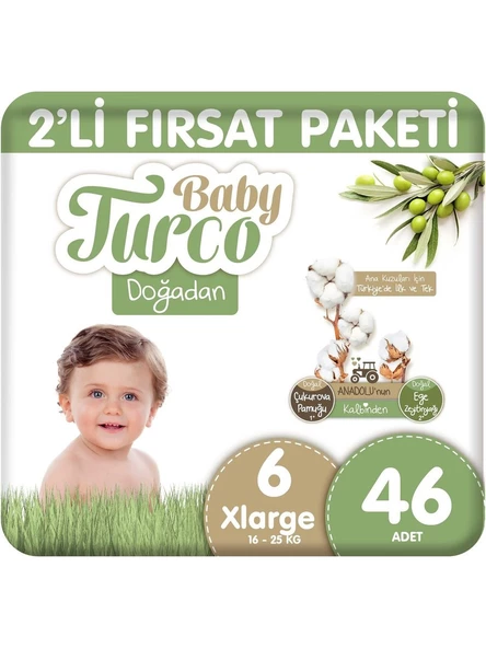 Baby Turco Doğadan 6 Numara XLarge 46'lı Bebek Bezi