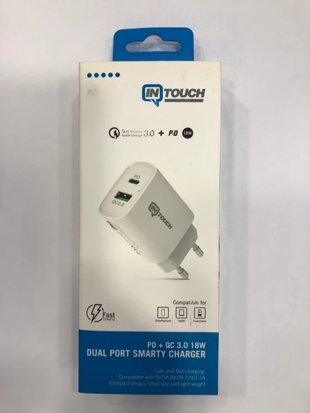 İntouch INTOUCH SMARTY PD 18W TYPE-C + QC 3.0 USB HIZLI SEYAHAT SARJ CIHAZI