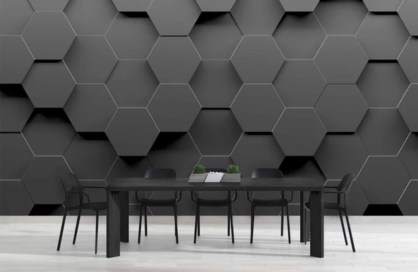 3 Boyutlu Antrasit Altıgen Duvar Kağıdı Baskı - Resim 5