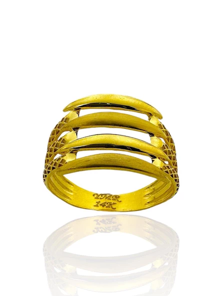 4 Dört Kol Kaburga ÜSt Kalite İşçilik 14 Ayar Altın Yüzük - Resim 2