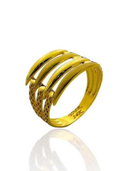 4 Dört Kol Kaburga ÜSt Kalite İşçilik 14 Ayar Altın Yüzük - Resim 3