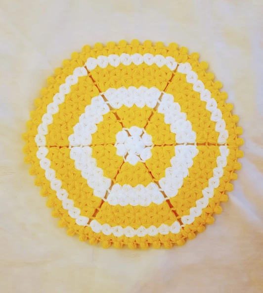 Banyo Lifi Yün El Örmesi Altıgen Düz Desenli  SARI - 3