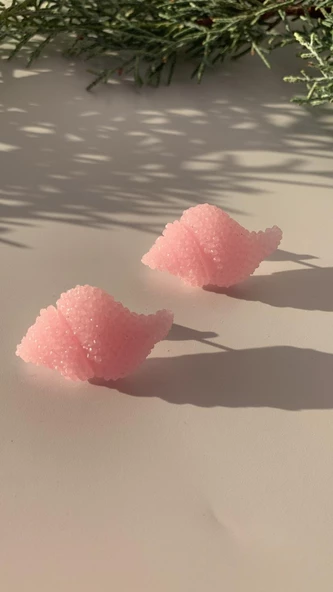 Parlak Pembe Renkli İstiridye Şekilli Küpe Gümüş Aksesuarlı El Yapımı Epoksi Hediyelik - Resim 5