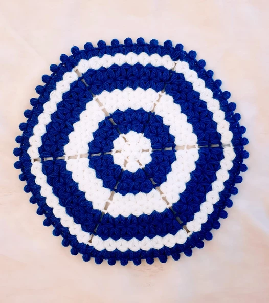 Banyo Lifi Yün El Örmesi Altıgen Düz Desenli  MAVİ - 3