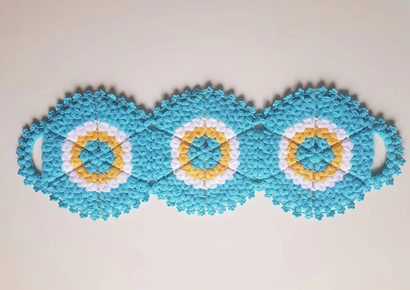 Banyo Lifi Yün El Örmesi 3'lü Ceyizlik Seti Nazar Bocuklu Desenli - 2