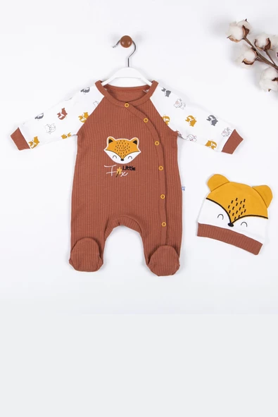 3-9 Ay Erkek Bebek Tulumu Little Fox Kahverengi