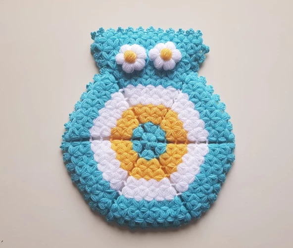 Banyo Lifi Yün El Örmesi 3'lü Ceyizlik Seti Nazar Bocuklu Desenli - 4