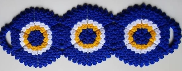 Banyo Lifi Yün El Örmesi 3'lü Ceyizlik Seti Nazar Bocuklu Desenli - 3