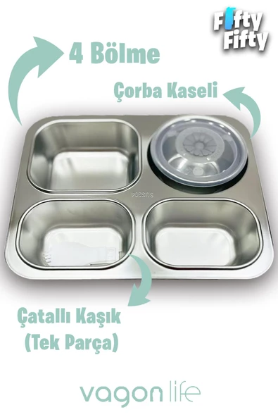 Vagonlife Büyük Ebat 1200 ML (Sızdırmaz,Karışmaz 4 Bölmeli) Lunch Box Yeni Nesil Sefer Tası -FF7080 - 3