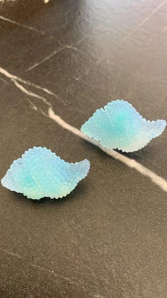 Buz Mavisi Renkli Beyaz Sedefli İstiridye Şekil Epoksi Küpe Gümüş Aksesuarlı El Yapımı Hediyelik - Resim 6