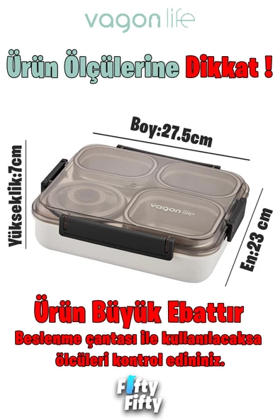 Vagonlife Büyük Ebat 1200 ML (Sızdırmaz,Karışmaz 4 Bölmeli) Lunch Box Yeni Nesil Sefer Tası -FF7080 - 2