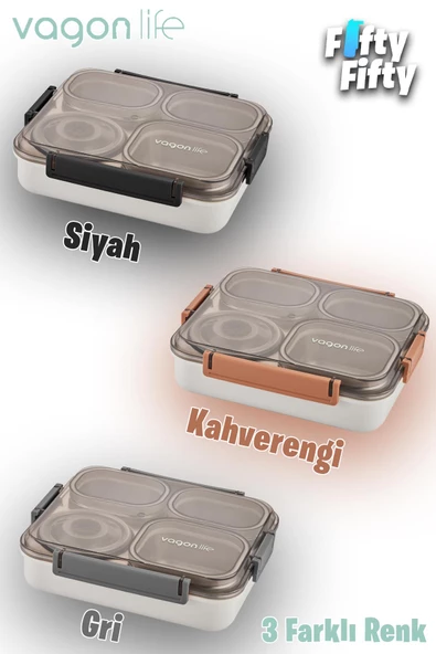 Vagonlife Büyük Ebat 1200 ML (Sızdırmaz,Karışmaz 4 Bölmeli) Lunch Box Yeni Nesil Sefer Tası -FF7080 - 11