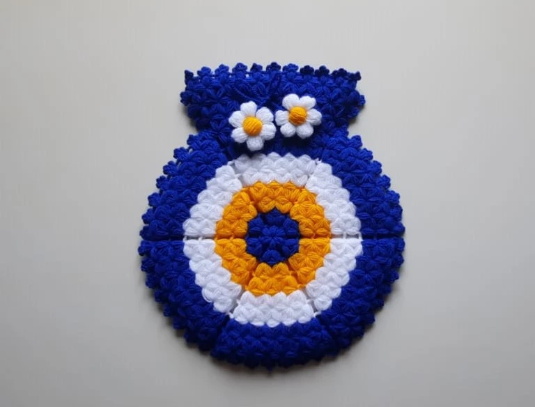 Banyo Lifi Yün El Örmesi 3'lü Ceyizlik Seti Nazar Bocuklu Desenli - 2