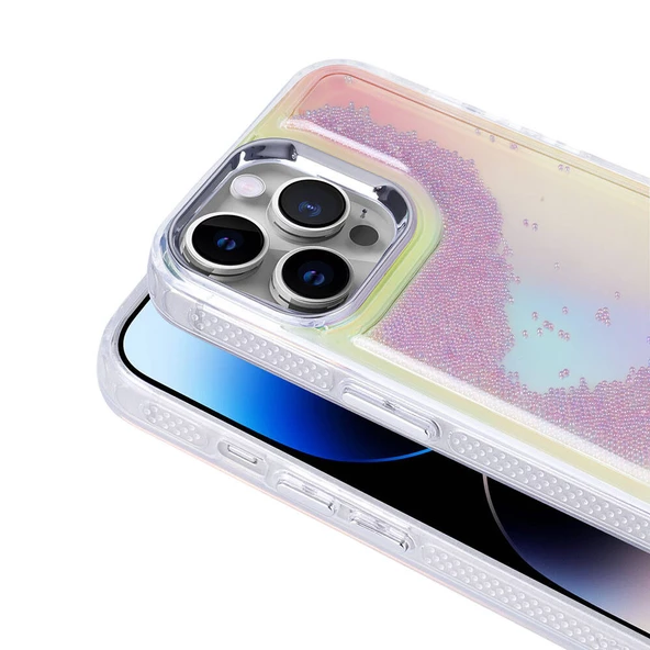 Apple iPhone 14 Pro Max Kılıf Airbagli Renkli Arka Yüzey Boncuk Tasarımlı Zore Kumul Kapak - Resim 7