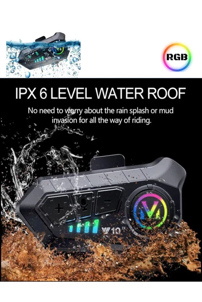 2 Eşleşmeli Kask Intercom Kulaklık Y10 2X Su Geçirmez 300 Mt Bluetooth Motosiklet Kulaklık - 6