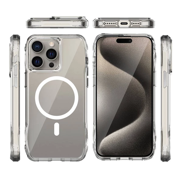 iPhone 15 Pro Max Kapak Magsafe Şarj Özellikli Airbagli Şeffaf Zore İncek Kapak - Resim 3