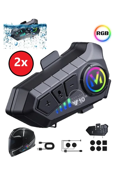 2X Kask Intercom Kulaklık Y10 2X Su Geçirmez 300 Mt Bluetooth Motosiklet Kulaklık