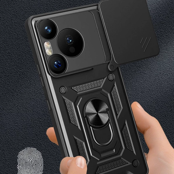 Huawei Pura 70 Pro 5G Kılıf Magnetik Standlı Kamera Korumalı Zore Sürgülü Vega Kapak - Resim 7