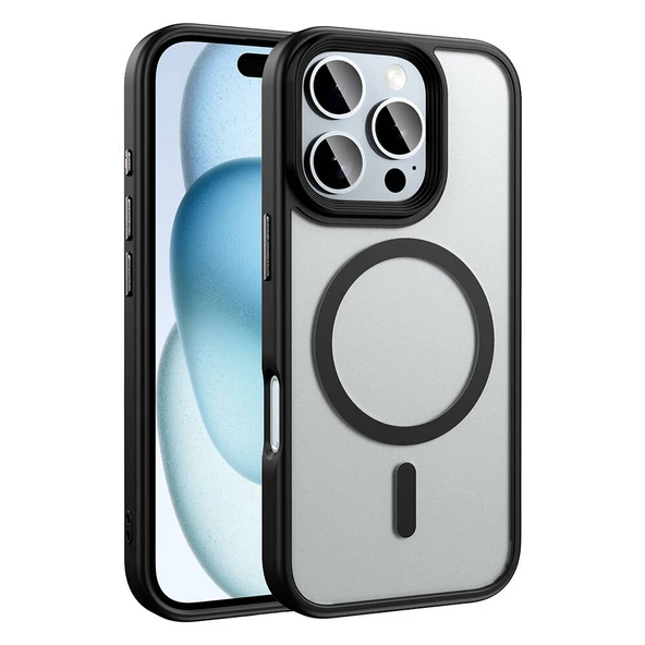 Apple iPhone 16 Pro Max Kılıf Mat Arka Yüzey Wireless Şarj Özellikli Zore Flet Magsafe Kapak - Resim 3