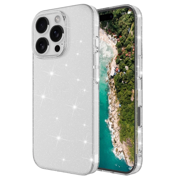 Apple iPhone 16 Pro Kılıf Parlayan Simli Şeffaf Zore Redos Kapak - Resim 2