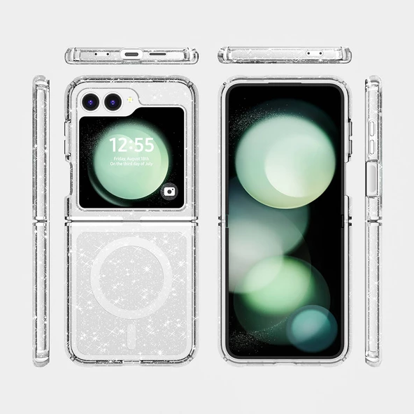 Galaxy Z Flip 6 Kılıf Magsafe Şarj Özellikli Parlayan Simli Saydam Renkli Zore Allstar Kapak - Resim 9