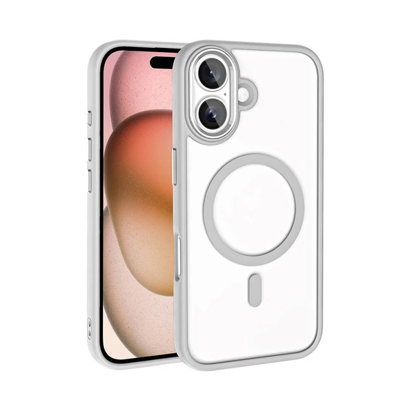 Apple iPhone 16 Plus Kılıf Wireless Şarj Özellikli Zore Krom Magsafe Silikon Kapak - Resim 3