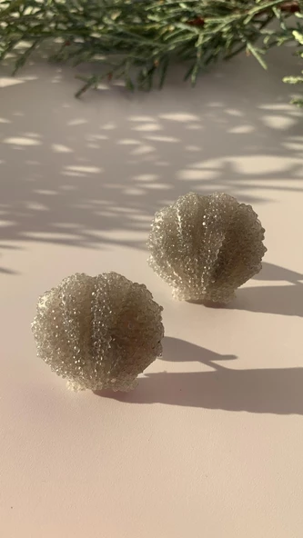 Parlak Gri Duman Renkli Midye Şekil Gümüş Aksesuarlı Epoksi Küpe El Yapımı Hediyelik