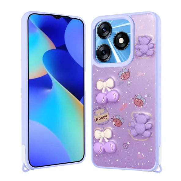 Tecno Spark 10 4G Kılıf Parlayan Simli Kabartma Figürlü Zore Cevze Kapak - Resim 4