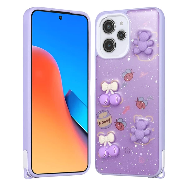 Xiaomi Redmi 12 4G Kılıf Parlayan Simli Kabartma Figürlü Zore Cevze Kapak - 2