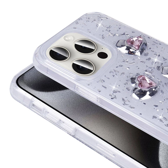 Apple iPhone 15 Pro Max Kılıf Airbagli Simli Arka Yüzey Zore Işıltı Silikon Kapak - Resim 9