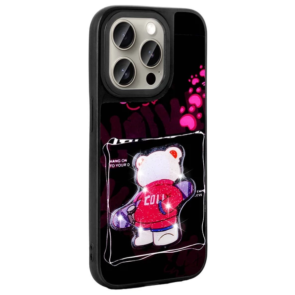 Apple iPhone 15 Pro Max Kılıf Parlayan Kabartmalı İkonik Figürlü Zore Amas Silikon Kapak - Resim 9