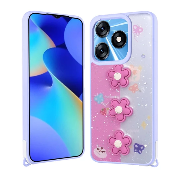 Tecno Spark 10 4G Kılıf Parlayan Simli Kabartma Figürlü Zore Cevze Kapak - Resim 6