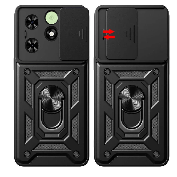 Tecno Spark Go 2024 Kılıf Magnetik Standlı Kamera Korumalı Zore Sürgülü Vega Kapak - Resim 9