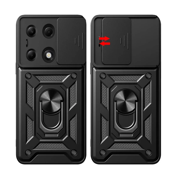 Xiaomi Poco M6 Pro 4G Kılıf Magnetik Standlı Kamera Korumalı Zore Sürgülü Vega Kapak - 7