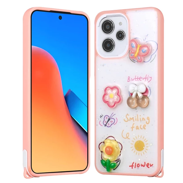 Xiaomi Redmi 12 4G Kılıf Parlayan Simli Kabartma Figürlü Zore Cevze Kapak - 4