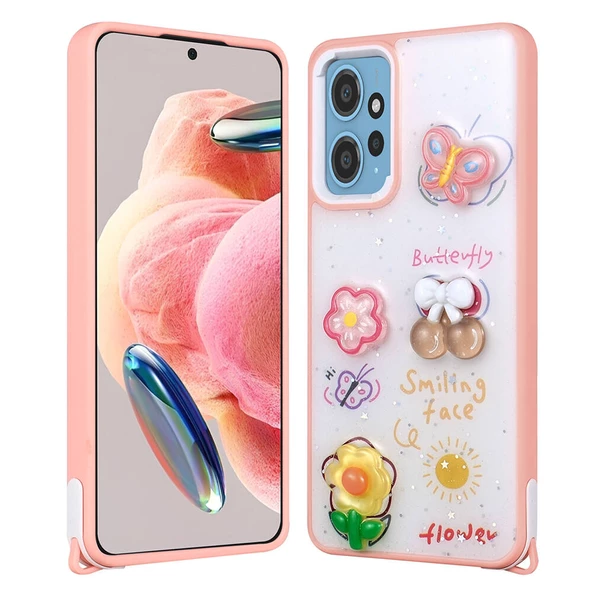 Xiaomi Redmi Note 12 4G Kılıf Parlayan Simli Kabartma Figürlü Zore Cevze Kapak