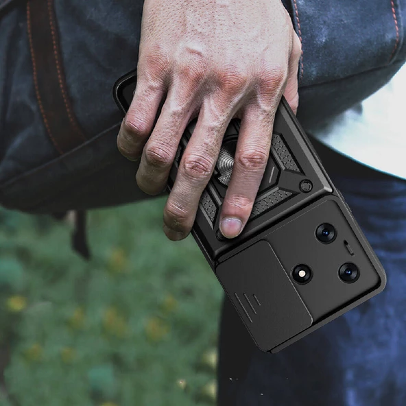 Tecno Spark 10C Kılıf Magnetik Standlı Kamera Korumalı Zore Sürgülü Vega Kapak - Resim 9