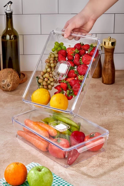 2'li Orta Boy Vakum Düğmeli Kapaklı Dolap İçi Organizeri & Kırılmaz Düzenleyici Kutu (4,5Lt) - 5