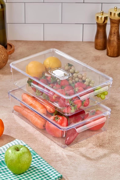 2'li Orta Boy Vakum Düğmeli Kapaklı Dolap İçi Organizeri & Kırılmaz Düzenleyici Kutu (4,5Lt) - 2