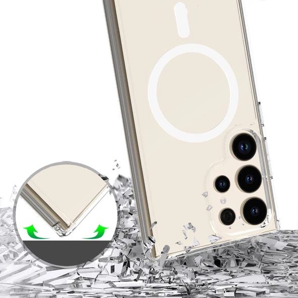 Galaxy S24 Ultra Kılıf Magsafe Şarj Özellikli Şeffaf Sert PC Zore Embos Kapak - Resim 5