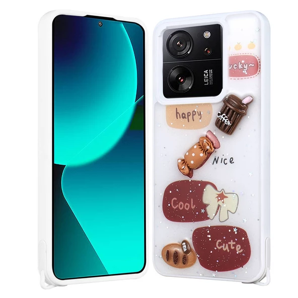 Xiaomi Mi 13T Kılıf Parlayan Simli Kabartma Figürlü Zore Cevze Kapak - 6