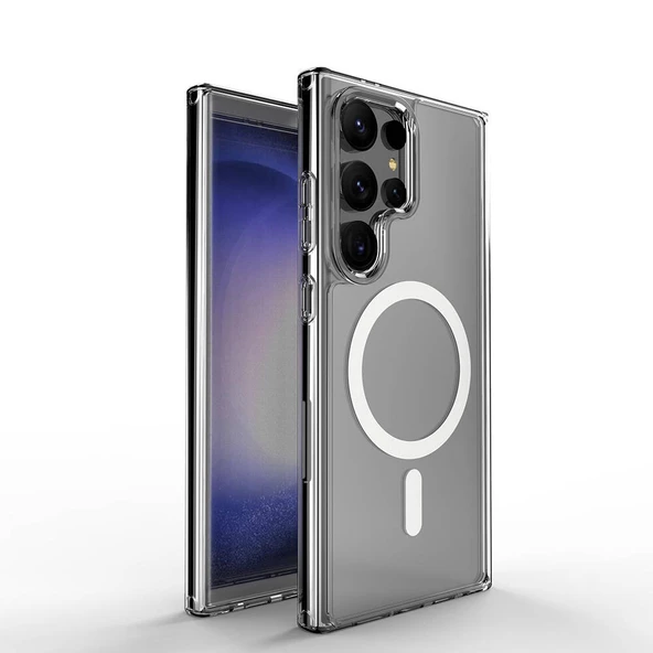 Galaxy S24 Ultra Kılıf Magsafe Şarj Özellikli Şeffaf Sert PC Zore Embos Kapak - Resim 7