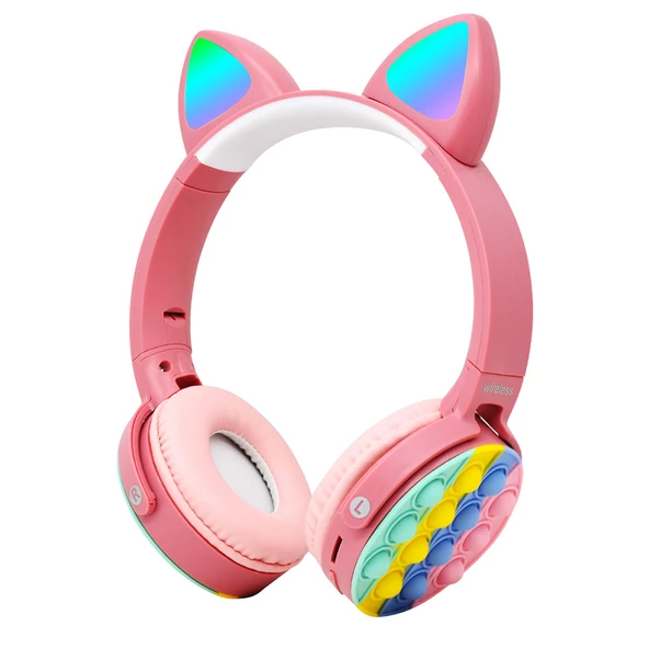 CXT-950 RGB Led Işıklı Kedi Kulağı Band Tasarımı Ayarlanabilir Katlanabilir Kulak Üstü Bluetooth Kulaklık - Resim 4