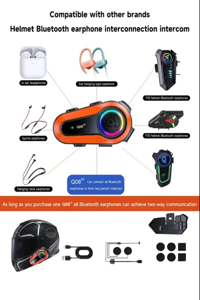 2X Kask Intercom Kulaklık Q08 2X Su Geçirmez 1000 Mt Bluetooth Motosiklet Intercom Kulaklık - 4