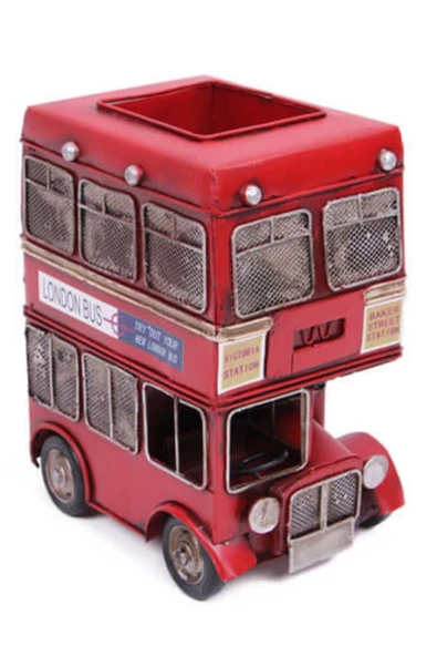 Dekoratif Metal Londra Şehir Otobüsü Kalemlik 20 cm - Resim 6