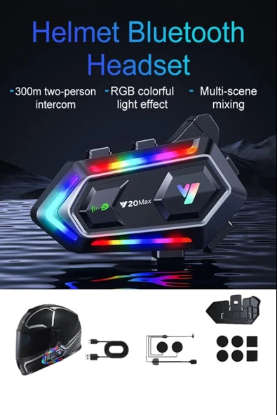 2 Eşleşmeli Kask Intercom Kulaklık Y20 Max 2x Su Geçirmez Bluetooth 5.3 Motosiklet Kulaklık - 2